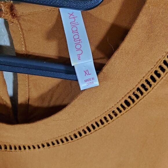 Xhilaration Floral Embroidered Bell Sleeve Caramel Boho Peasant Fall Dress - Picture 5 of 8